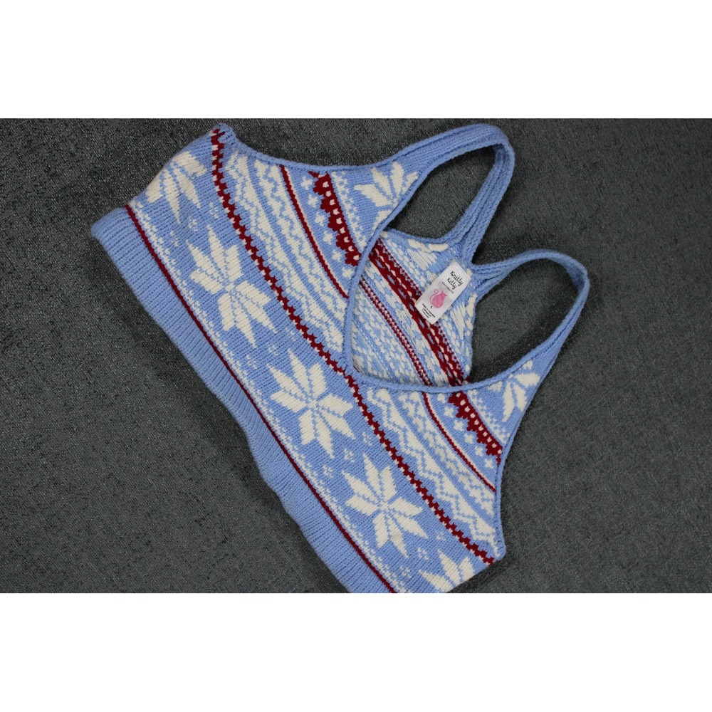 Knitty Kitty Knitmates Blue Fair Isle Snowflake Knit Crop Top Racerback Large